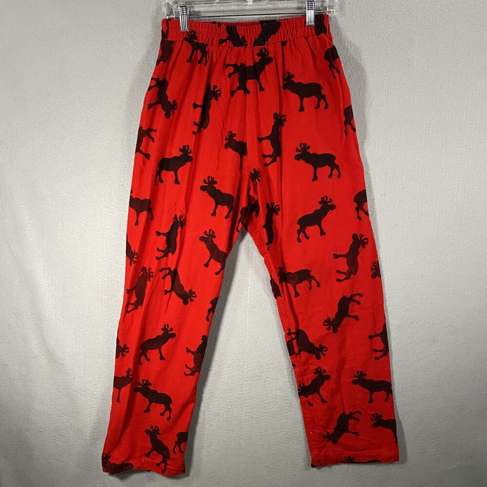 Vintage Michigan Rag Co Moose Pajama Comfy Pants Red USA Made Cotton Mens Medium